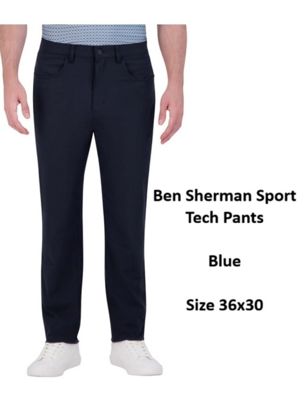 Ben Sherman Sport Tech Pants Mens 36x30 Blue Slim Straight Stretch NWT